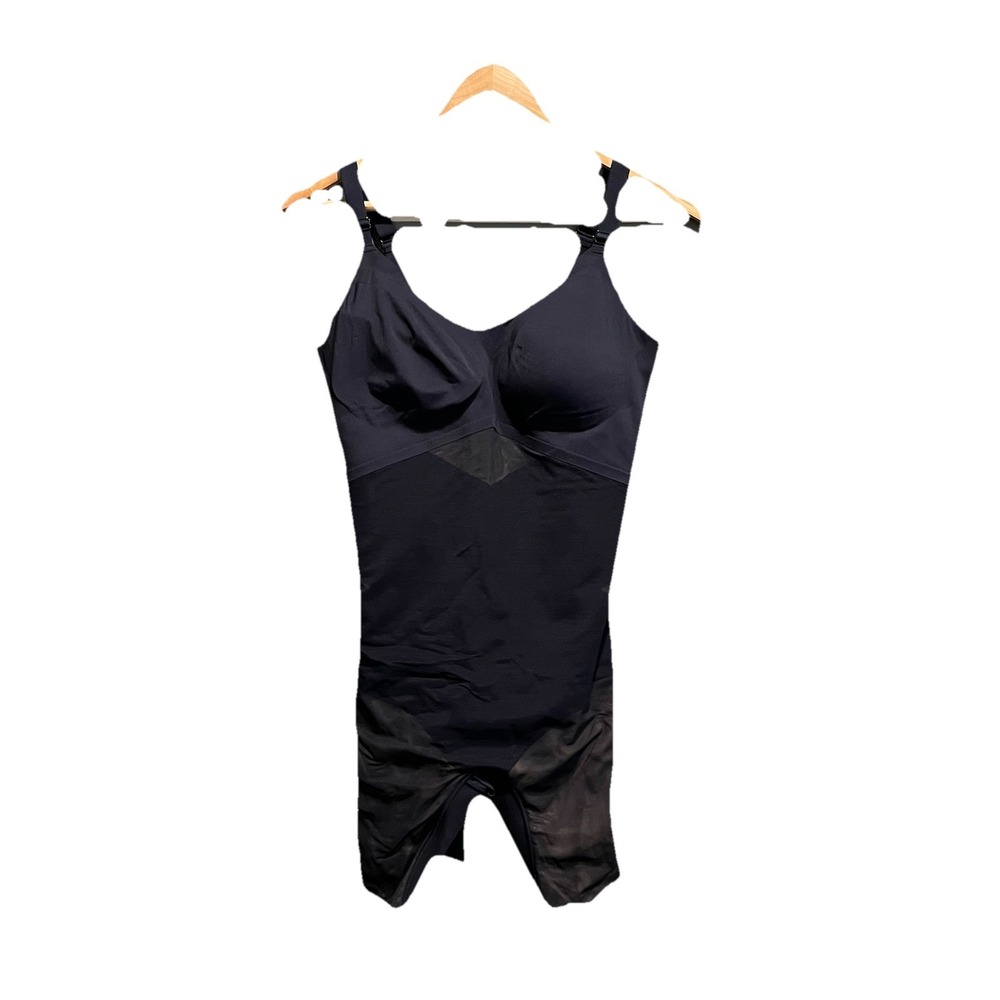 Honeylove Black Mid-Thigh V-Neck Sculpt Shapewear Bodysuit Shorts Size XL